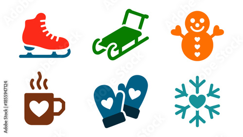 Winter Wonderland Icons: A collection of cheerful icons, each one a vivid symbol of winter activities and cozy comforts. Reflecting the joy of the winter season