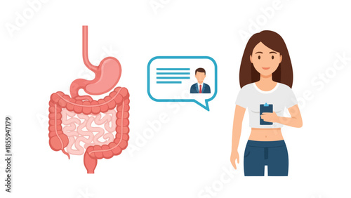 illustration depicting a woman consulting with a healthcare professional about digestive health