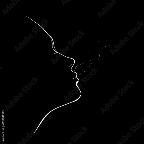 Lost in thought: a monochrome moment of introspection and smoke, captured in a single line drawing style