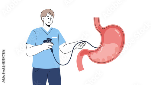 Medical Examination of Human Stomach Using Endoscopic Device for Diagnosis or Treatment