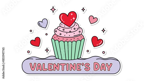 Sweet Valentine's Day Treat: A festive cupcake, adorned with a heart, stands as a delicious emblem of love, embodying the spirit of Valentine's Day. 