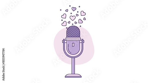 Love on Air: A purple microphone, emanating a constellation of hearts, symbolizes the essence of connection and warmth. Perfect for podcasts, radio shows.