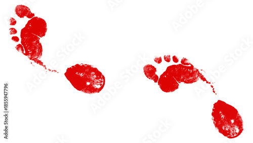Fotografi Red bloody footprints trail isolated on transparent background
