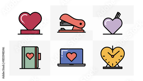 Love-themed Icon Set: A vibrant collection of love-inspired icons, artfully illustrating diverse concepts of affection and connection.
