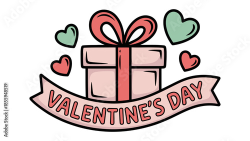 Valentine's Day Gift of Love: A delightful illustration captures the essence of love and celebration with a beautifully wrapped gift box.