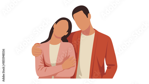 Affectionate Bond: Depicting a tender moment between a couple, their closeness evokes feelings of love and security. The illustration emphasizes the beauty of connection and intimacy. 