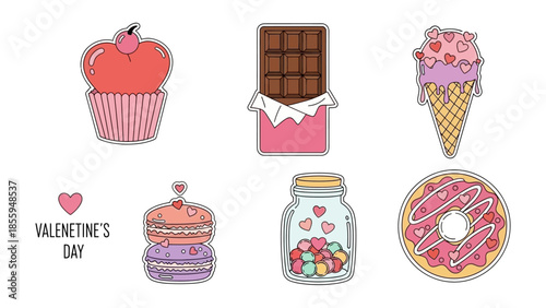 Sweet Valentine's Day Treats: a colorful array of delightful treats, from a cupcake to ice cream cone, each adorned with hearts and capturing the sweetness of the day.