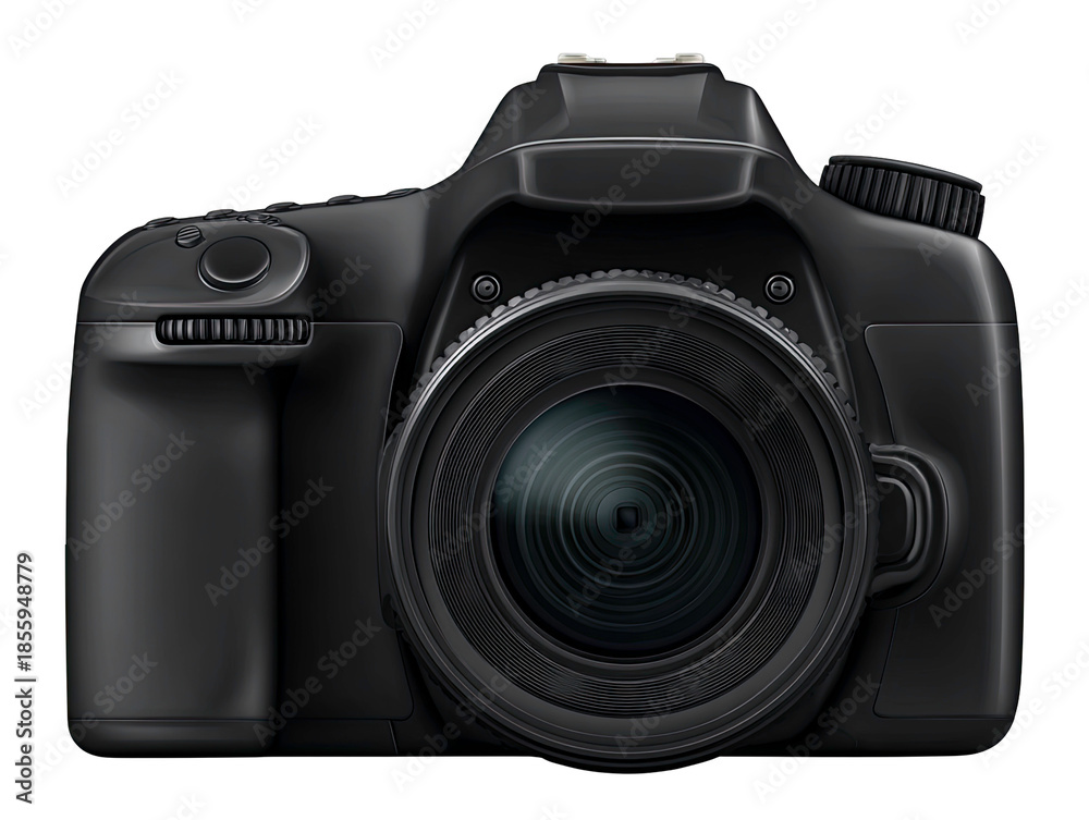 Fototapeta premium Professional Digital SLR Camera Front View with Lens Isolated on Transparent Background