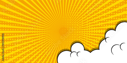 Pop art Comic Background with Cloud and shine bright Vector Illustration. Comic book cartoon speech bubble for text. Cartoon puff cloud background for text template.