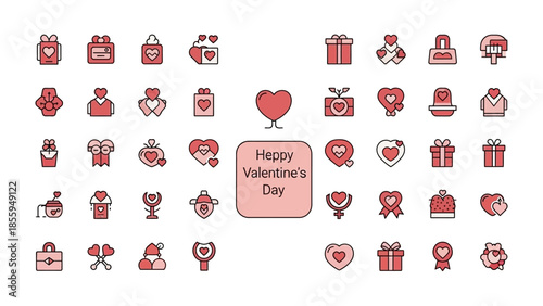 Valentine's Day Icon Set: A vibrant collection of Valentine's Day icons, perfect for expressing love and affection on this special day. Icons and symbol that express this romantic season