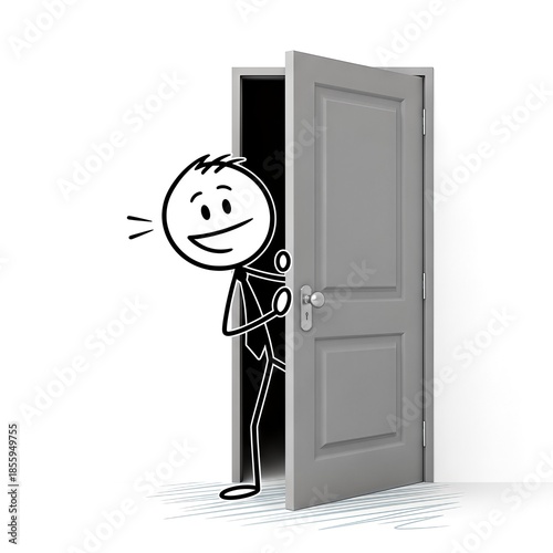Cartoon Character Peeking Out of Open Doorway.
