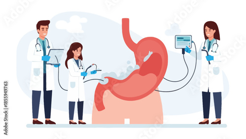 Medical professionals performing a gastrointestinal procedure with advanced diagnostic tools in a