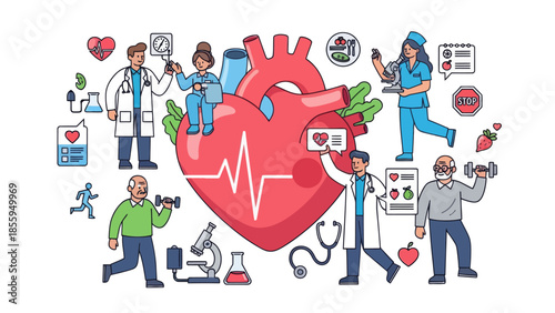 Comprehensive cardiovascular healthcare team collaborating for heart health management and medical