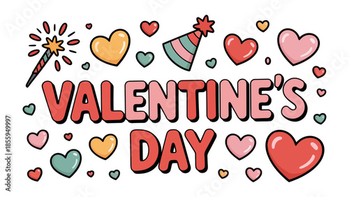 Valentine's Day Illustration: A colorful and charming illustration with playful text and hearts, perfect for expressing love and affection on this special occasion.