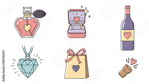 Love's Treasures: A delightful arrangement of romantic symbols, perfect for conveying messages of affection and love. Including bottle and gift.