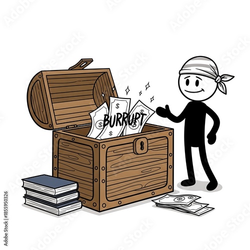 Cartoon Character with Money and Bribery.