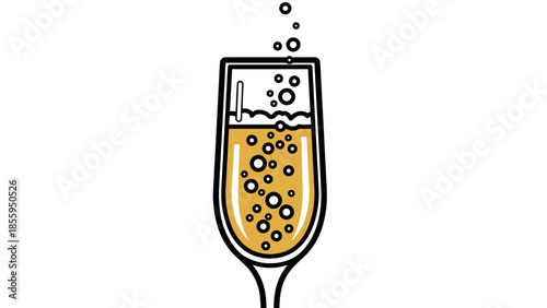 Champagne Flute with Bubbles and Liquid.