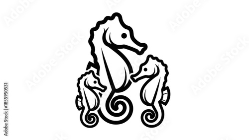 Black and White Seahorse Illustration Design.