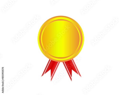 Golden medal with red ribbon isolated on transparent background