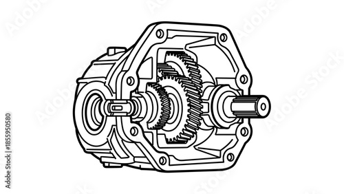 Mechanical Gearbox Component Technical Illustration.