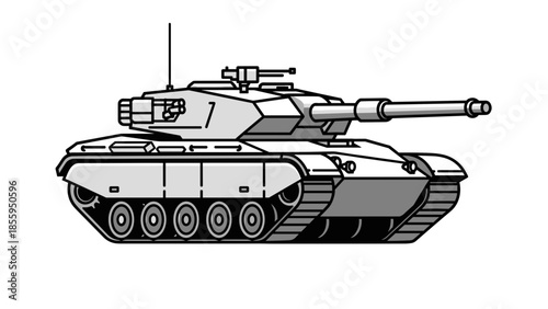 Military Tank Vehicle Illustration Side View.