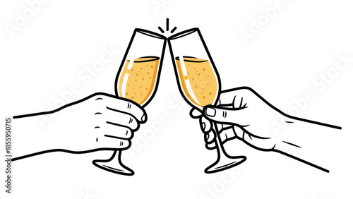 Two Hands Clinking Champagne Flutes Together.
