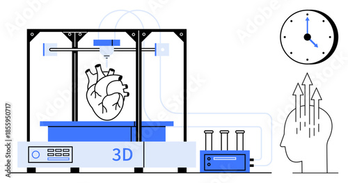 3D printing technology. 3D printing creates a human heart for medical advancements. 3D printing aids research, healthcare innovation, prosthetics, biotechnology, and education