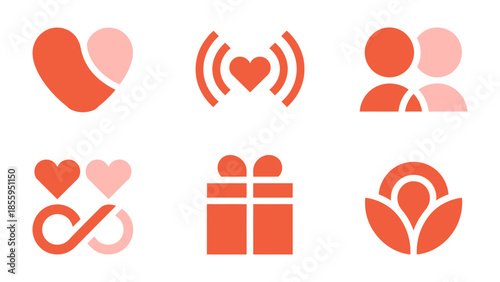 Love Icon Collection: A set of vibrant icons representing love, romance, connection, and affection. Each icon showcases different aspect of love. 