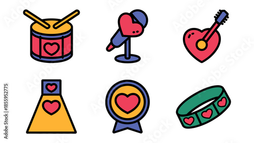 Love Melody: A collection of musical instruments, each bearing a heart shape, harmoniously arranged to express the language of love and passion.