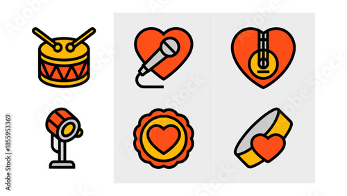 Musical Elements of Romance: A collection of musical instruments, presented with stylized heart elements, creating a harmonious and passionate expression.