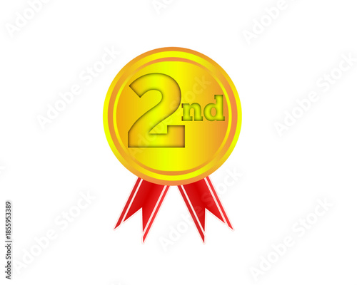 Golden 2nd place medal icon isolated on transparent background