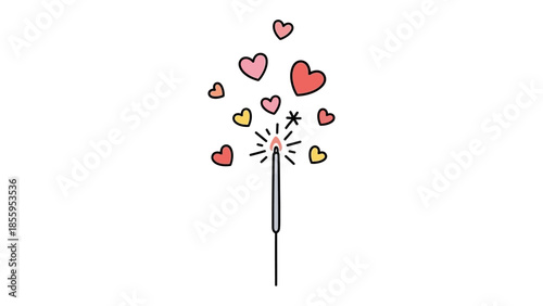 Sparkling Love: A whimsical depiction of a lit sparkler emitting a shower of hearts, a symbol of joy and affection.