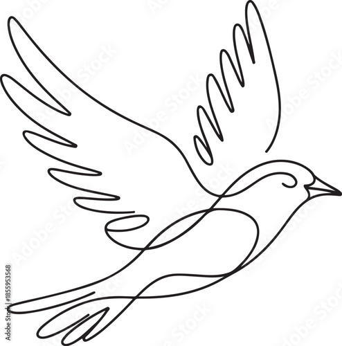 Continuous one line drawing of a flying dove bird for logo identity, peace and freedom symbol concept