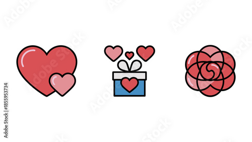 Love and Gifts: A collection of heart icons and gift boxes conveys the feeling of love and romance, creating a sweet and lovely sentiment