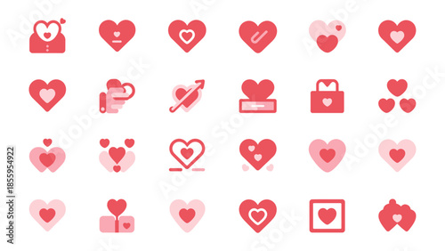 Love's Palette: A collection of heart icons in a warm color palette expressing the many faces of love, from romantic to platonic. 