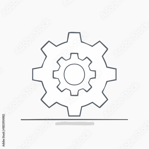 Two nested gears depicted as line art with a horizontal line below cogwheel mechanism