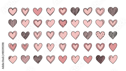 Heart Collection: A captivating arrangement of various hearts, each intricately designed with diverse patterns and hues, symbolizing love, affection, and emotional connection.