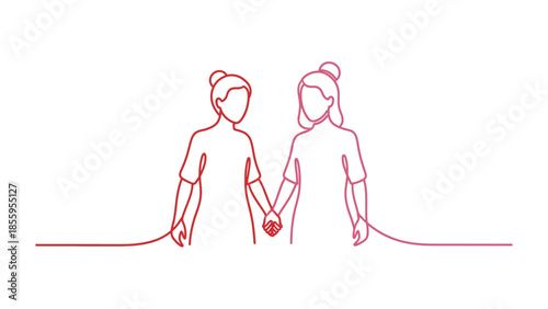 Hand in Hand Unity: A continuous line art captures the tender connection between two individuals, holding hands to symbolize unity and togetherness, creating an emotional and artistic representation.