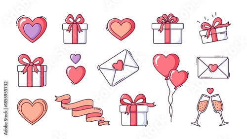 Love's Adoration: a collection of charming images of Valentine's Day gifts, hearts, and celebratory elements, all meticulously crafted in a heartwarming style. 