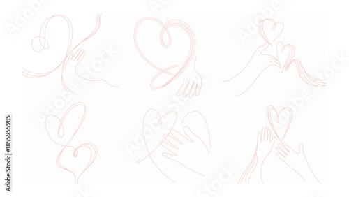 Embracing Love's Essence: A delicate collection of line art designs captures the essence of love through graceful hand gestures and intertwined heart shapes.
