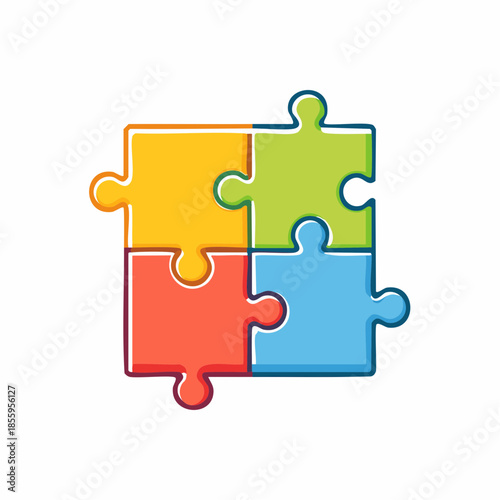 Four brightly colored puzzle pieces arranged in a square formation on a white background jigsaw colorful