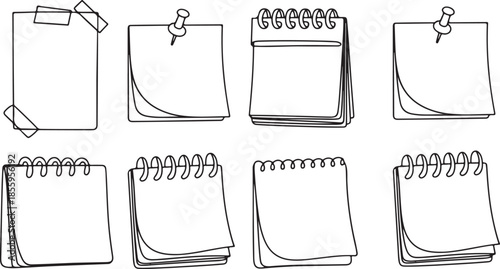 Set of cute notepads, task sheets, and reminders for school or office stationery concept, memo templates