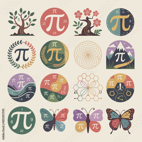 Pi Symbol And Mathematical Elements In Various Designs Keywords: pi, symbol, math, mathematics