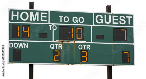 Vintage american football scoreboard display with numbers isolated on transparent background