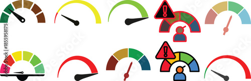 Dashboard speedometer icons set. Performance indicator sign.Rating meter signs.