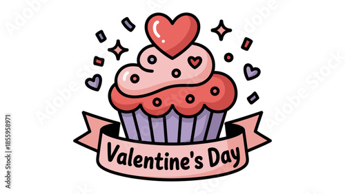 Cupcake of Affection: A delectable cupcake, adorned with a heart and the words Valentine's Day on a banner, evokes feelings of warmth and tenderness.