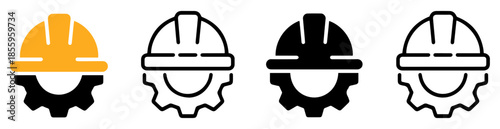 construction helmet gear icon set