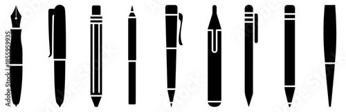 Photos pen pencil marker line icon set