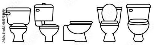 toilet cleaning bowl line icon set