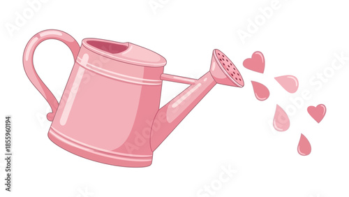 Pink watering can: A charming pink watering can is depicted, playfully dispensing drops of love and affection. It's a whimsical representation.